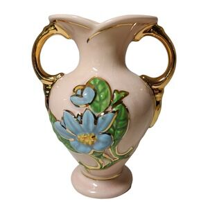 Vintage Hull Pottery Vase Double Handle Pink Magnolia Made In The USA 5.5 in SEE